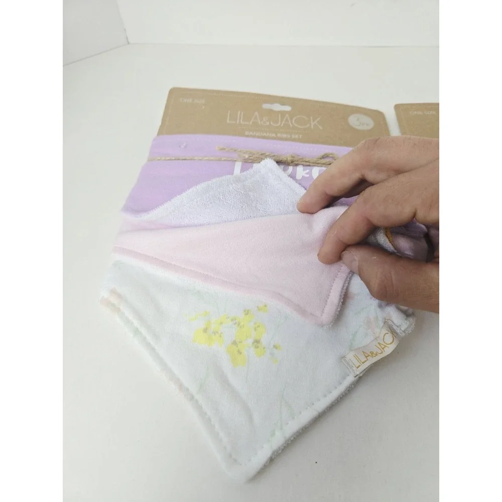 Lila & Jack Bandana Bib Set 3 pack x 2 bibs pink purple woke up this cute